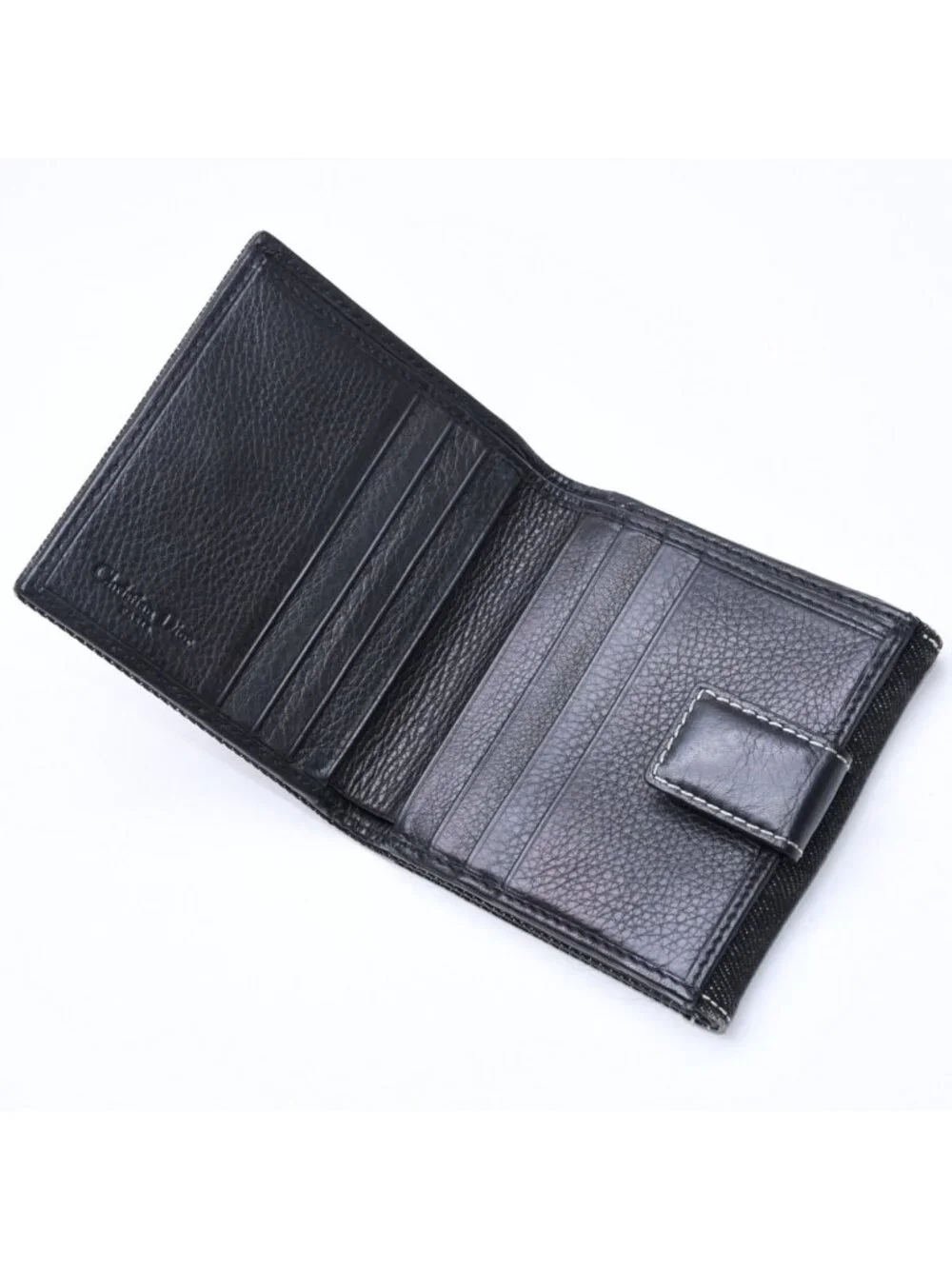 Dior Logo Button Bifold Wallet Denim Black Gray